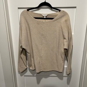 Cream Ribbed Long Sleeve Top